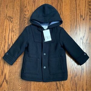 Zara Kids Navy Hooded Pea Coat Jacket